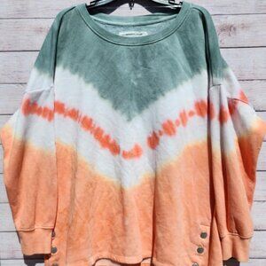 The Sweatshirt Project by French Laundry 2X Orange Green Tie Dye Oversized